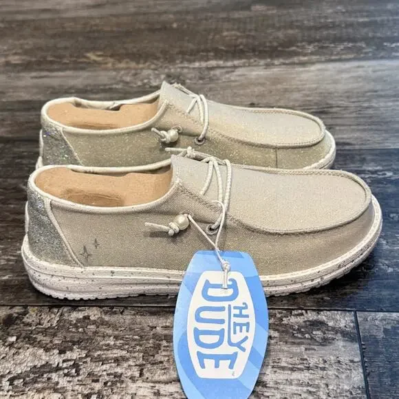 Hey Dude Loafers Shoes Womens Size 6 Ivory Wendy Celestial Shine Beach Comfy NEW - Picture 9 of 11